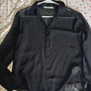 Black Sheer Button-Up Blouse Abercrombie